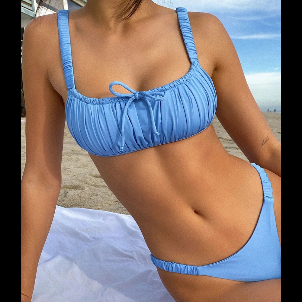 Frankie's Bikinis Blue Ruched Bikini Set